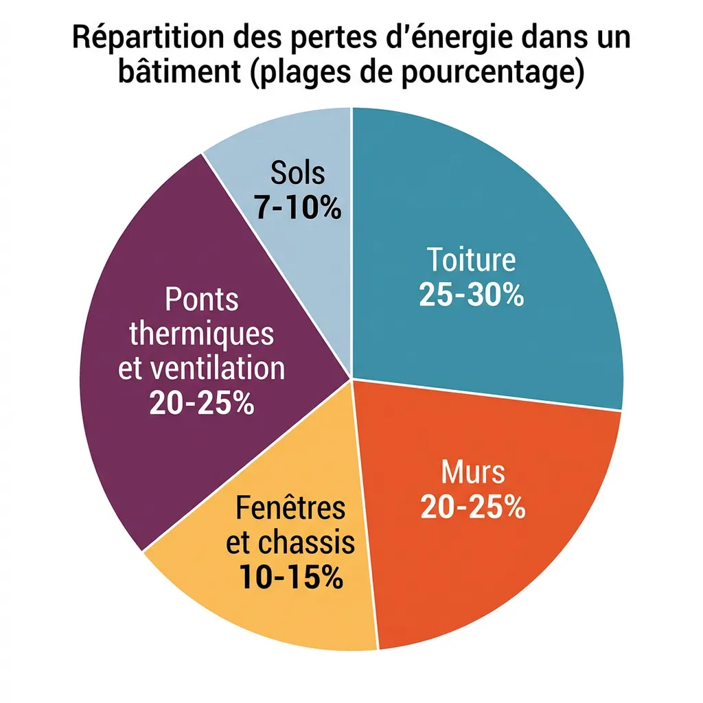 Répartition des pertes d'énergie dans une maison.